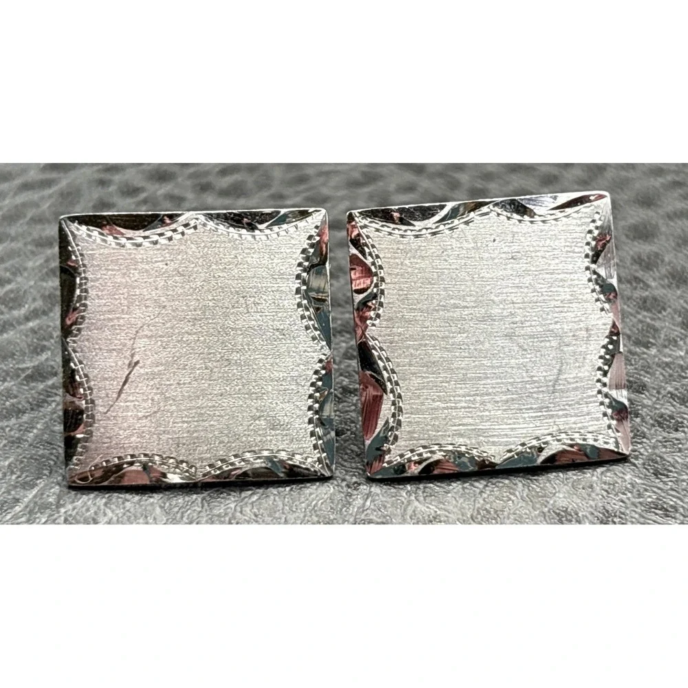 Vintage Anson Sterling Silver 925 Brushed Square Cufflinks Ornate